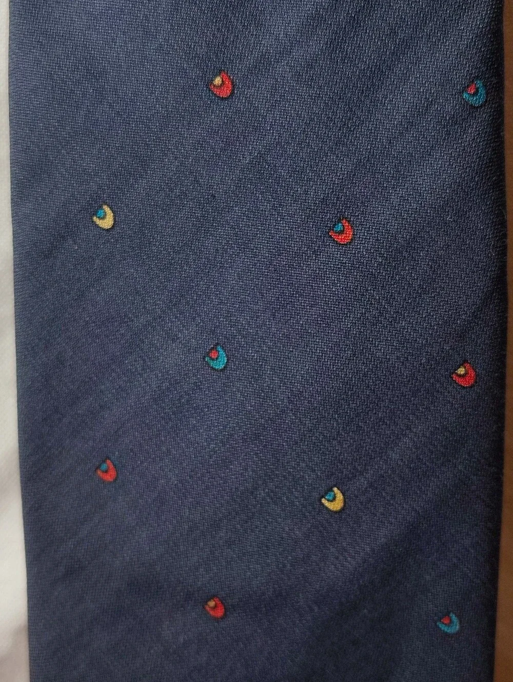 Vintage 1990s Gian Paolo Italian Silk Cotton Blend Navy Geometric 2.75
